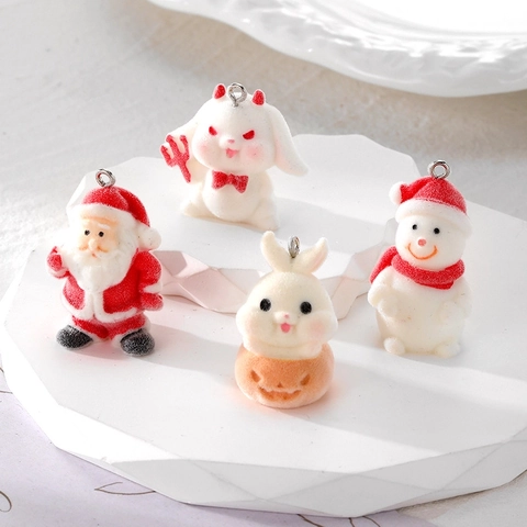 Beflockte Kunststoff Anhänger Pendants DIY Schmuckherstellung Weihnachten Weihnachtsmann Schneemann Halloween Kürbis Hase