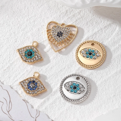 Evil Eye Aleación Diamantes Imitación Dijes Corazón Redondo Colgantes Para DIY Collar Pendiente Joyería Retro