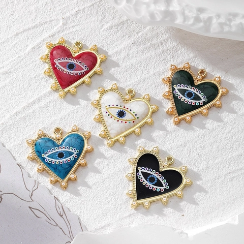 Evil Eye Herz Anhänger Legierung Emaille Künstliche Perle Glück Schutz DIY Schmuckherstellung Zubehör Vintage