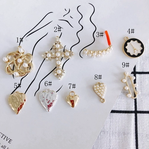 DIY Ciondoli Per Creazione Gioielli Pendenti In Lega Con Künstliche Perle Artificiali E Smalto Cuore Croce Torre Eiffel Forme Per Artigianato