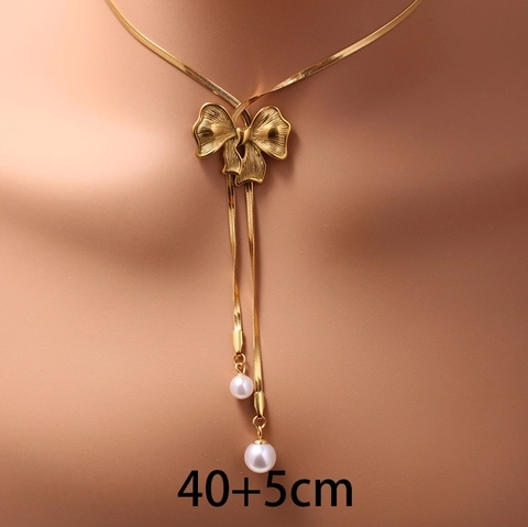 Elegante Collana a Strati in Acciaio Inossidabile per Donna Placcata in Oro con Perla Artificiale Ciondolo Cuore Croce Fiocco Gioielli