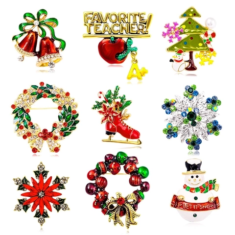 Alloy Emaille Strass Weihnachten Brosche Anstecknadel Weihnachtsbaum Schneemann Kranz Glocke Broschen Für Damen Schmuck