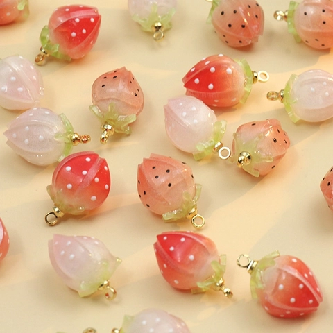 Ciondoli A Forma Di Fragola Frutta Pendenti In Resina Dipinti A Mano Con Anello In Metallo Dorato Per Creazione Di Gioielli Fai Da Te Collane Orecchini