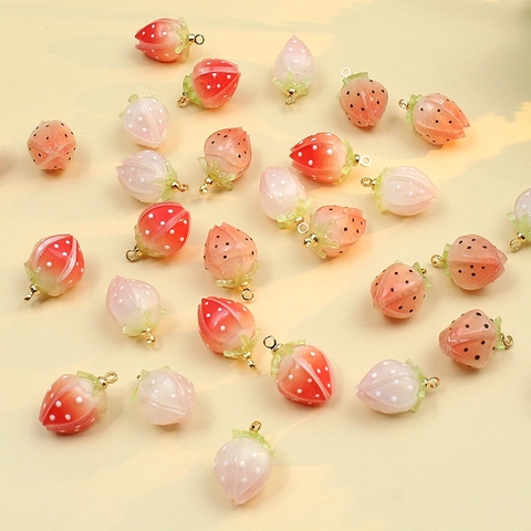 Ciondoli A Forma Di Fragola Frutta Pendenti In Resina Dipinti A Mano Con Anello In Metallo Dorato Per Creazione Di Gioielli Fai Da Te Collane Orecchini
