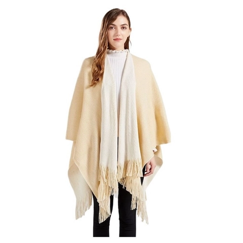 Damen Wendbarer Strick Poncho Schal Acryl Warm Winter Quasten Vorne Offen Cape Mode Oberbekleidung