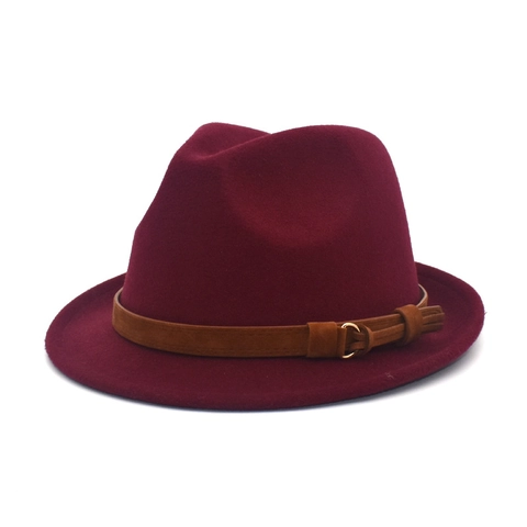 Fedora Hat Woolen Felt Unisex Jazz Hat Leather Band Buckle Solid Color Retro Style Outdoor Travel