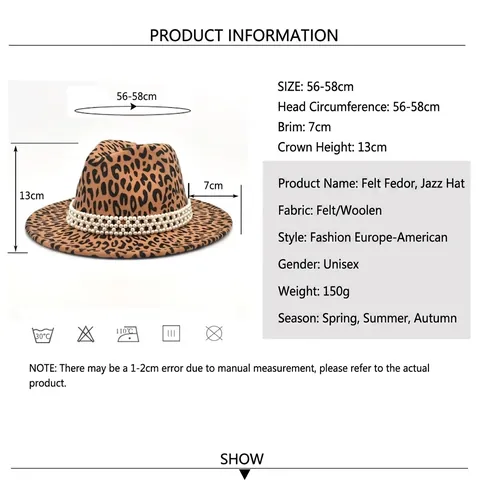 Cappello Fedora Leopardato Da Donna In Lana Con Fascia Di Künstliche Perle Cappello Jazz A Tesa Larga Moda Elegante Accessorio Da Viaggio