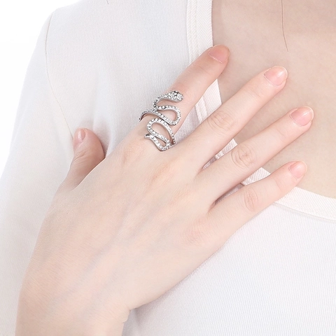 Bague Serpent Acier Inoxydable Plaqué Or 18K Strass Zircon Enroulement Animal Exagéré Tendance Pour Femmes