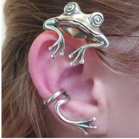 Polsino Dell'orecchio Rana Vintage Retro Colore Argento Rame Avvolgente Orecchino Animale Per Le Donne Stile Punk