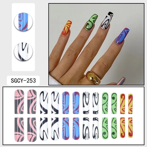 Uñas Press On Ataúd Graffiti Patrón Geométrico Desmontables Uñas Postizas Para Mujeres Diseño Abstracto De Moda