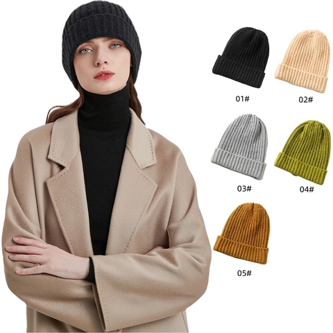 Knitted Beanie Hat Soft Acrylic Ribbed Cuff Warm Winter Outdoor Casual Solid Color For Men Women Fashion