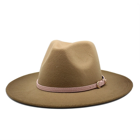 Vintage Fedora Hat Woolen Felt Gradient Two-Tone Wide Brim British Style Jazz Hat With Leather Band For Men Women
