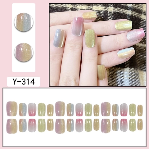 Rainbow Cat Eye Press On Nails Gradient Glitter Shimmering Artificial Nails For Women Sweet Manicure Daily Wear