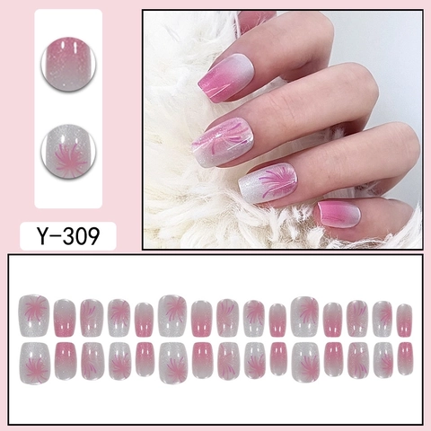 Pink Cat Eye Fireworks Gradient Press On Nails ABS Plastic Glitter Short Square Round Artificial Nails Sweet Elegant Women