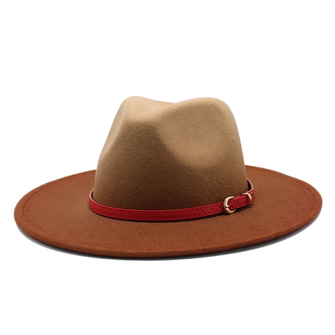 Fedora Hut Wollfilz Breite Krempe Farbverlauf Vintage Jazz Hut Für Damen Herren Mit Dekorativem Gürtel Goldschnalle