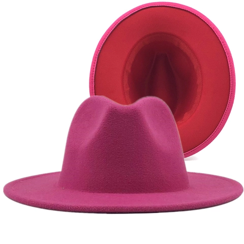 Unisex Wool Felt Fedora Hat Two Tone Contrast Color Wide Brim Jazz Hat Classic Fashionable Accessories