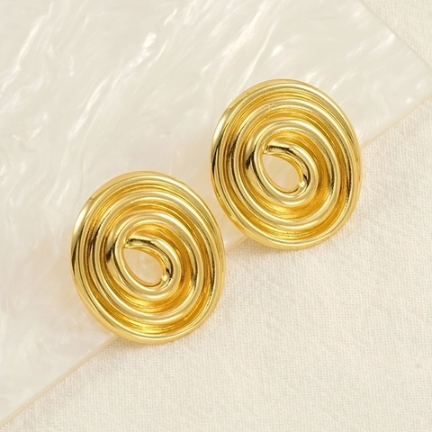 Pendientes De Botón En Espiral Minimalistas De Acero Inoxidable Chapado En Oro De 18K Diseño Geométrico Vortex