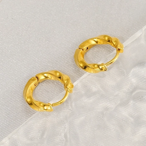 Pendientes De Aro De Cuerda Trenzada De Acero Inoxidable Chapado En Oro De 18K Aros Redondos Geométricos Para Mujer Moda