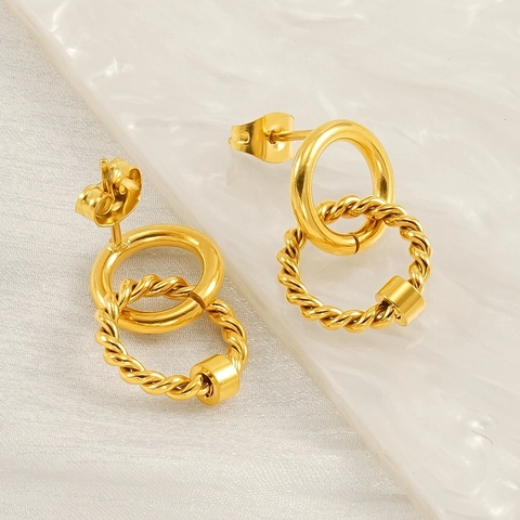 Edelstahl Ohrstecker 18K Vergoldet Doppel Ineinandergreifende Reifen Geometrische Minimalistische Mode Für Frauen