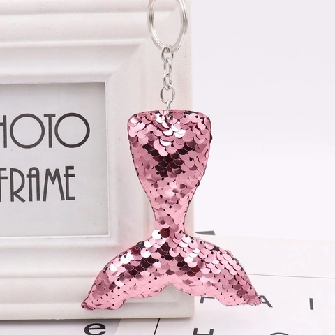 Reversible Sequin Mermaid Tail Keychain Glittery Fish Tail Bag Charm Sparkling Glitter Keyring For Women Girls Backpack Pendant Gift