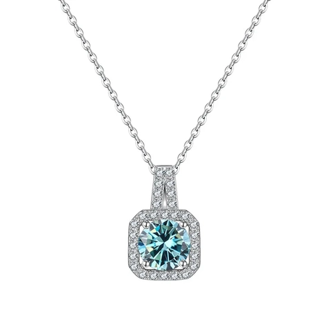 Moissanite Necklace 925 Sterling Silver Round Cut Square Halo Pendant Elegant Sparkling Jewelry For Women