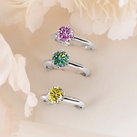Luxus 925 Sterlingsilber Moissanit Ring Für Damen Klassische Sechs-Krallen Rundschliff Funkelnde Edelstein Verlobung Hochzeit Ring Schmuck Geschenk