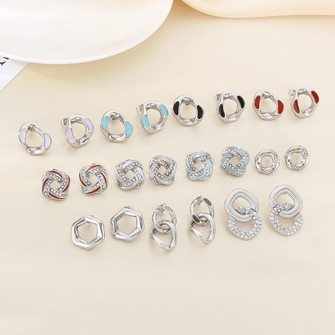 Elegant Stainless Steel Rhinestone Enamel Geometric Earrings Fashion Square Cross Intertwined Stud Earrings For Women Jewelry Gift