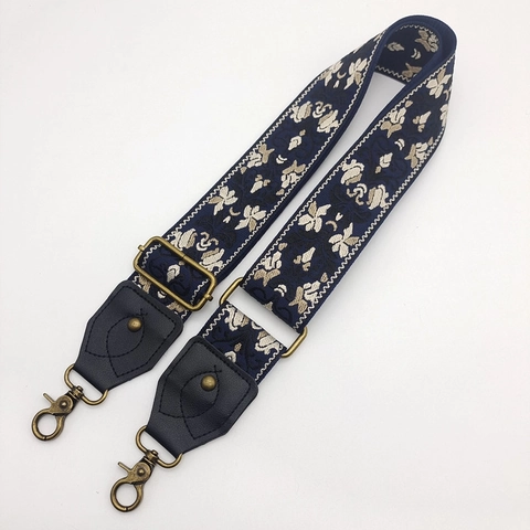 Ethnic Bohemian Wide Bag Strap Replacement Adjustable Fabric Shoulder Strap With Leather Ends For Women
