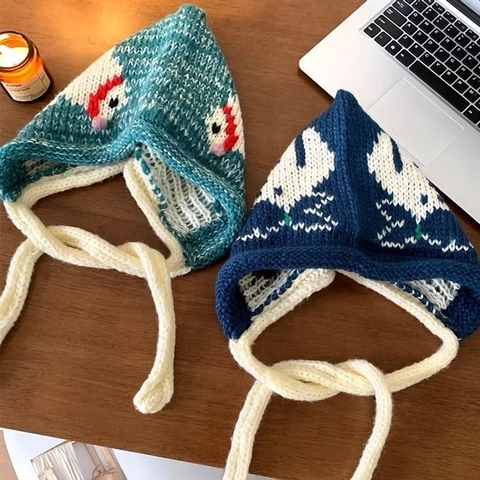 Passamontagna Cappello In Maglia Inverno Caldo Paraorecchie Con Lacci Uncinetto Lana Simpatico Motivo Cartone Per Donne