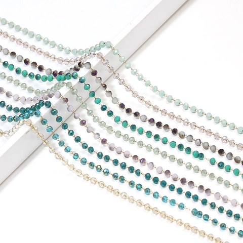 Chaîne À Perles En Cristal Acier Inoxydable Perles En Verre Rondes Doré DIY Collier Bijoux Fabrication Accessoire