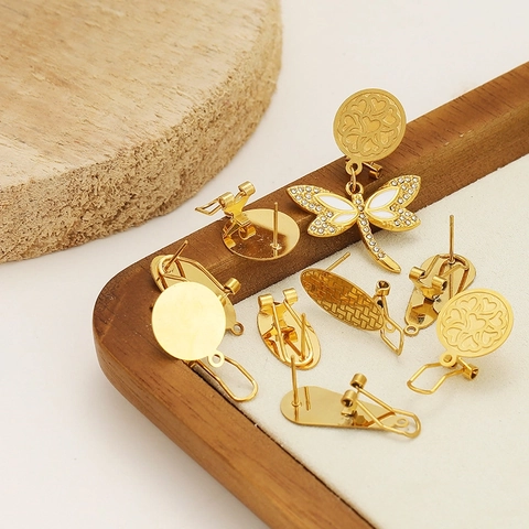 Supports De Boucles D'Oreilles En Acier Inoxydable Géométriques Ronds Goutte D'Eau Pour DIY Bijoux Motifs Texturés