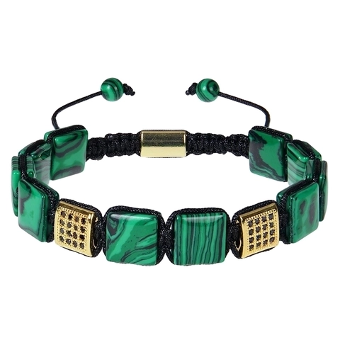 Pulsera De Piedra Natural Cuadrada Malaquita Ojo De Tigre Cobre Micro Pavé Zirconia Hecha A Mano Ajustable Trenzada Joyería