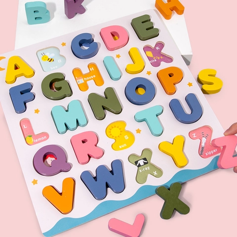 Wooden Educational Puzzle Board Montessori Early Learning Alphabet Number Shape Animal Matching Toys For Toddlers Kids
