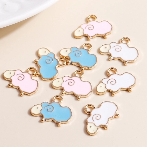 Charmes De Mouton Dessin Animé En Alliage Émail Pendentifs Animaux Pour La Fabrication De Bijoux Bricolage Colliers Porte-Clés Plaqué Or