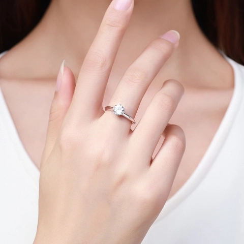 Classic 925 Sterling Silver Six-Prong Crown Ring For Women Elegant Minimalist Zirconia Engagement Wedding Finger Ring Fine Jewelry