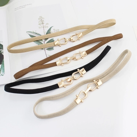 Cintura Elastica Sottile Donna Con Fibbia A Gancio In Lega Dorata Cinturino Elasticizzato Per Abiti