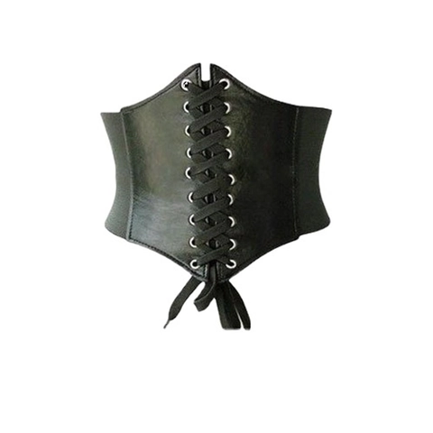 Women Wide Corset Belt Lace Up PU Leather Elastic Waist Cincher High Stretch Decorative Waistband For Plus Size