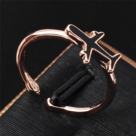 Airplane Shape Adjustable Open Ring For Women Copper Jewelry Fashion Minimalist Individual Tail Ring Rose Gold Silver