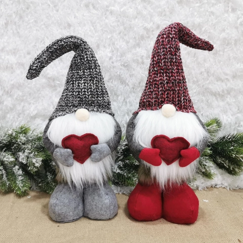Gnomos De Navidad San Valentín Peluche Elfo Nórdico Sin Rostro Muñeca Decoración Corazón Tejido Piernas Largas Gris Rojo