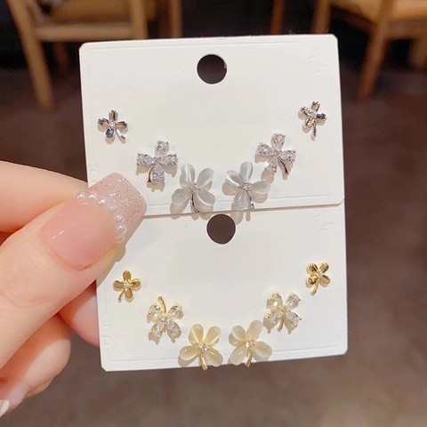 Klavertje Bloem Oorknopjes Koper Kattenoog Steen Zirkonia Met 925 Sterling Zilveren Oorknopje Elegant Dames