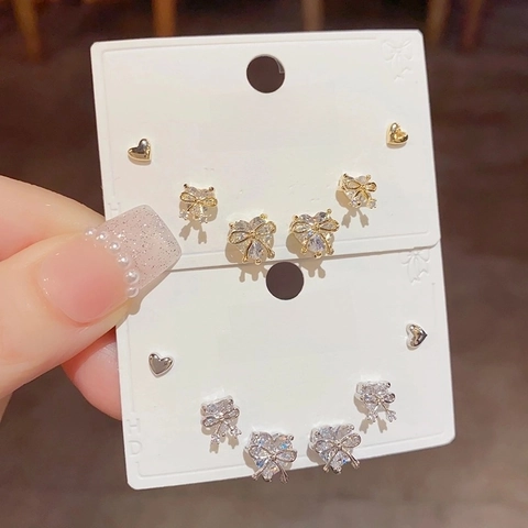 Süße Herz Schleife Zirkon Ohrstecker Kupfer Mit 925 Sterling Silber Ohrstecker Elegant Mode Schmuck Für Damen