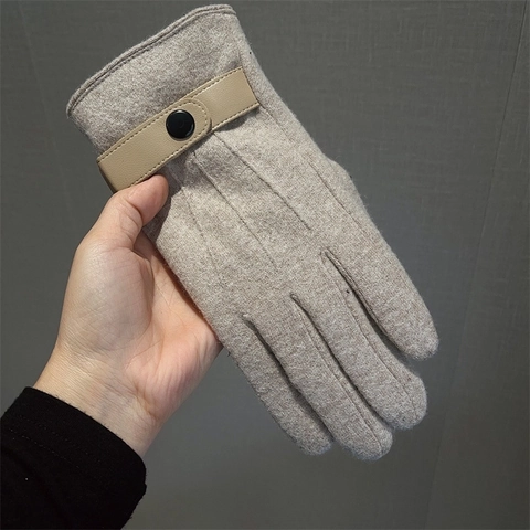 Men Winter Wool Gloves Fleece Lined Touch Screen Warm Windproof Business Casual Driving Outdoor Faux Leather Trim