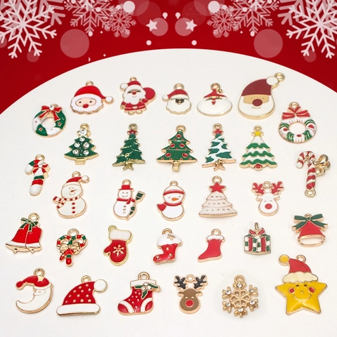 Alloy Enamel Christmas Charms Pendants Santa Claus Reindeer Snowman Tree For DIY Jewelry Making Holiday Decoration