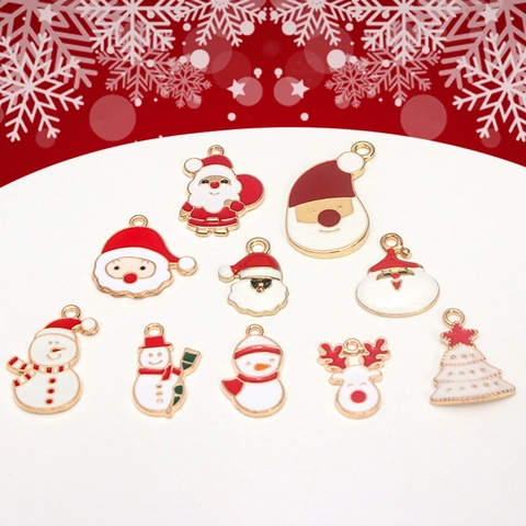 Alloy Enamel Christmas Charms Pendants Santa Claus Reindeer Snowman Tree For DIY Jewelry Making Holiday Decoration