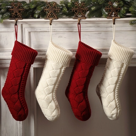 Calze Di Natale Maglia Intrecciata Acrilico Morbido Sacchetti Regalo Appesi Decorazione Camino Festa