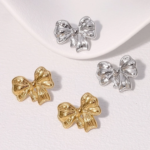 Orecchini A Lobo Con Fiocco In Acciaio Inossidabile Placcati Oro 18K Stile Minimalista Francese Gioielli Di Classe