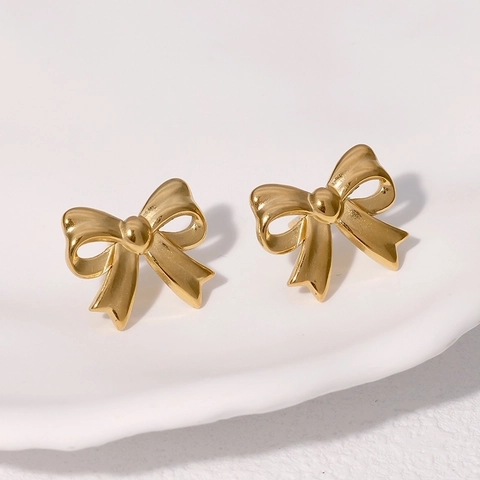 Orecchini A Lobo Minimalisti A Fiocco Acciaio Inossidabile Placcato Oro 18K Moda Stile INS Gioielli Versatili Per Donne