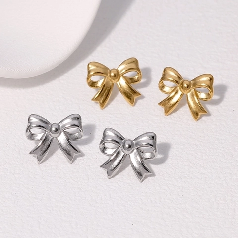 Orecchini A Lobo Minimalisti A Fiocco Acciaio Inossidabile Placcato Oro 18K Moda Stile INS Gioielli Versatili Per Donne