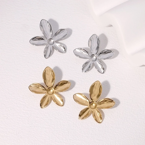 Blumen Ohrstecker Edelstahl 18K Vergoldet Texturierte Blütenblätter Minimalistischer Modeschmuck Für Damen