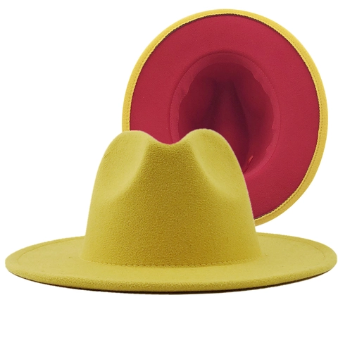 Unisex Two Tone Fedora Hat Woolen Felt Contrast Color Wide Brim Jazz Style Elegant Party Travel Cap Outdoor Accessory